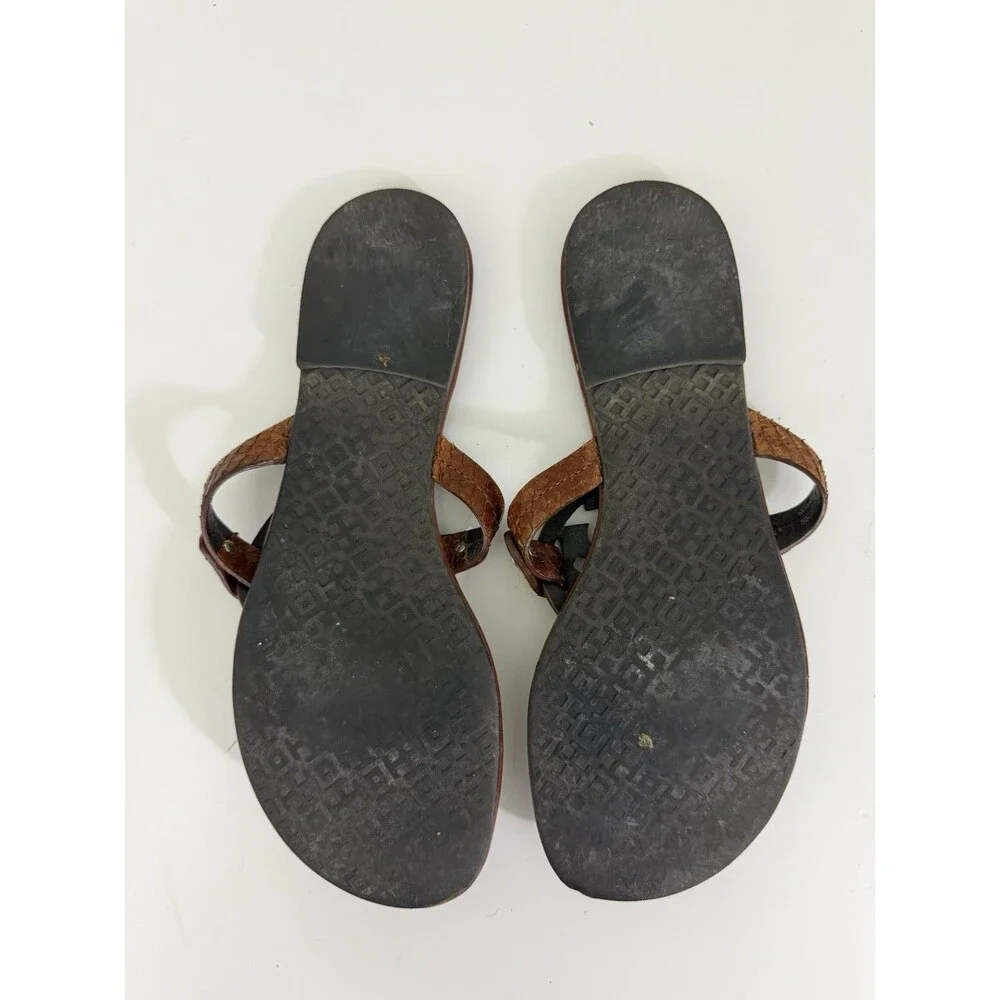 Tory Burch Miller Sandal Logo Brown Leather Model Off Duty Sz 7 M